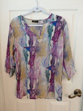 APNY Watercolor Abstract Art Blouse Size Small Cupro Spring Career